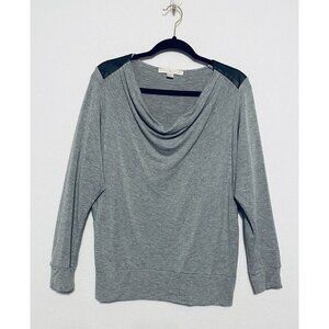 Boston Proper Top Womens Medium Gray Drape Neck Faux Dolman 3/4 Sleeve